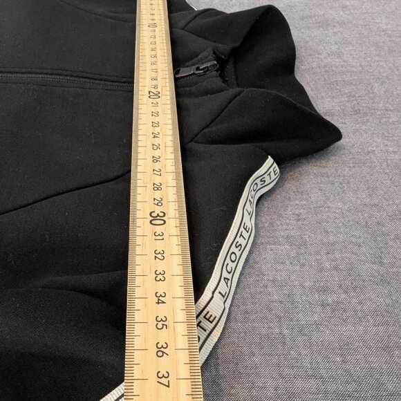 Lacoste Women's Zip-Up Black Sweatshirt with White Bands on Sleeves - Size 38 - Picture 9 of 12